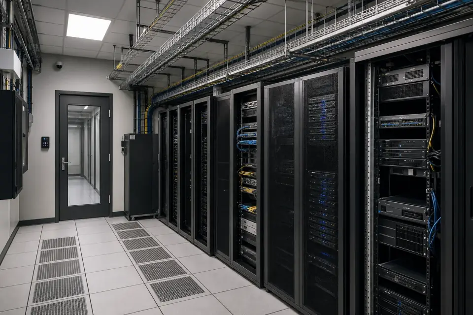 Server racks and infrastructure inside a data centre