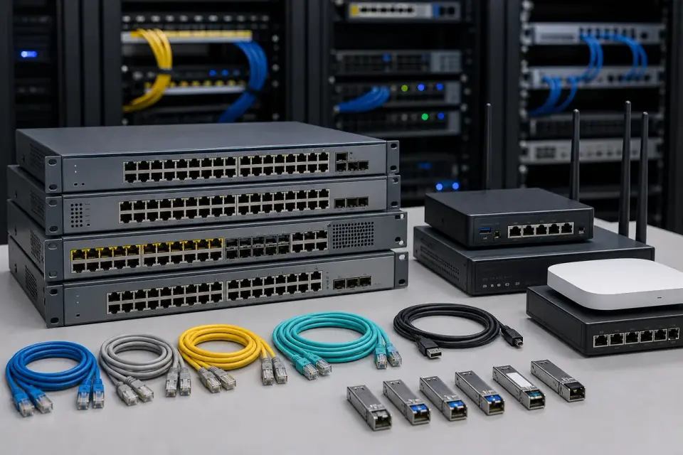 Network switches, routers and fibre transceivers prepared for deployment