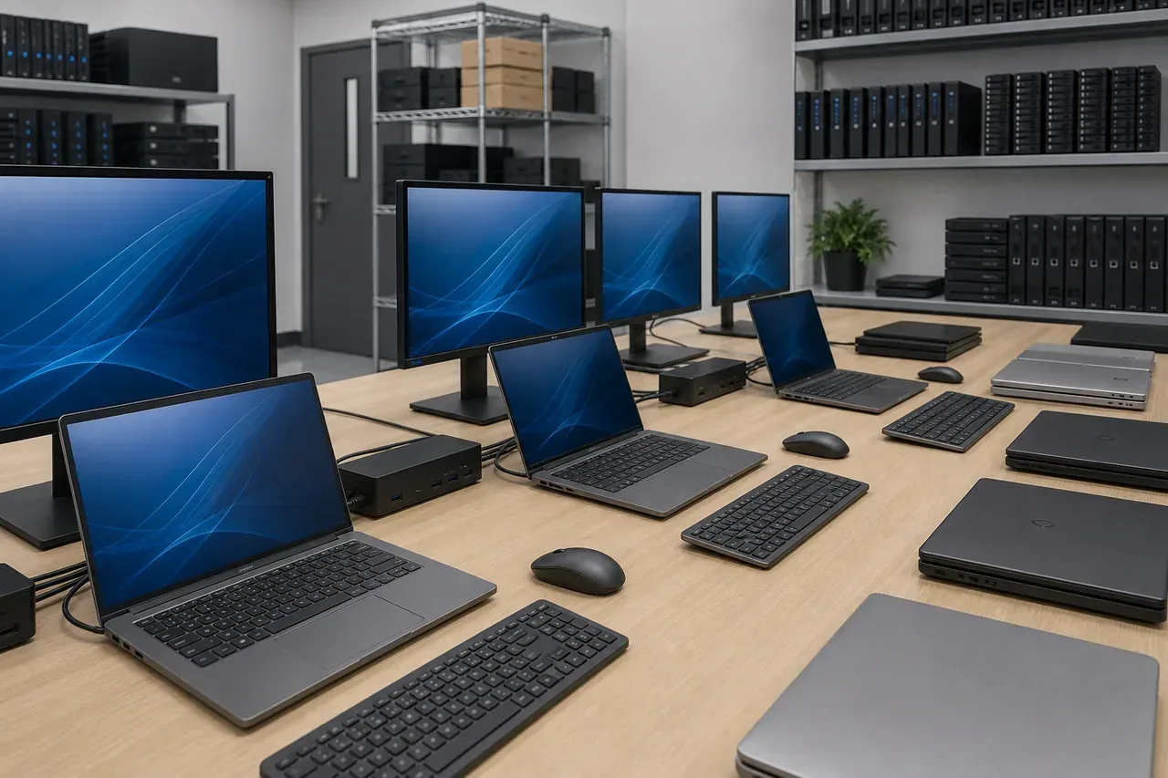 Technician deploying endpoint protection across business laptops
